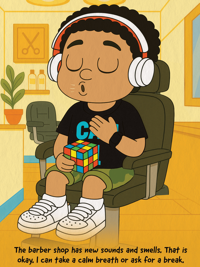 Getting a Haircut page preview showing Cam taking a deep breath