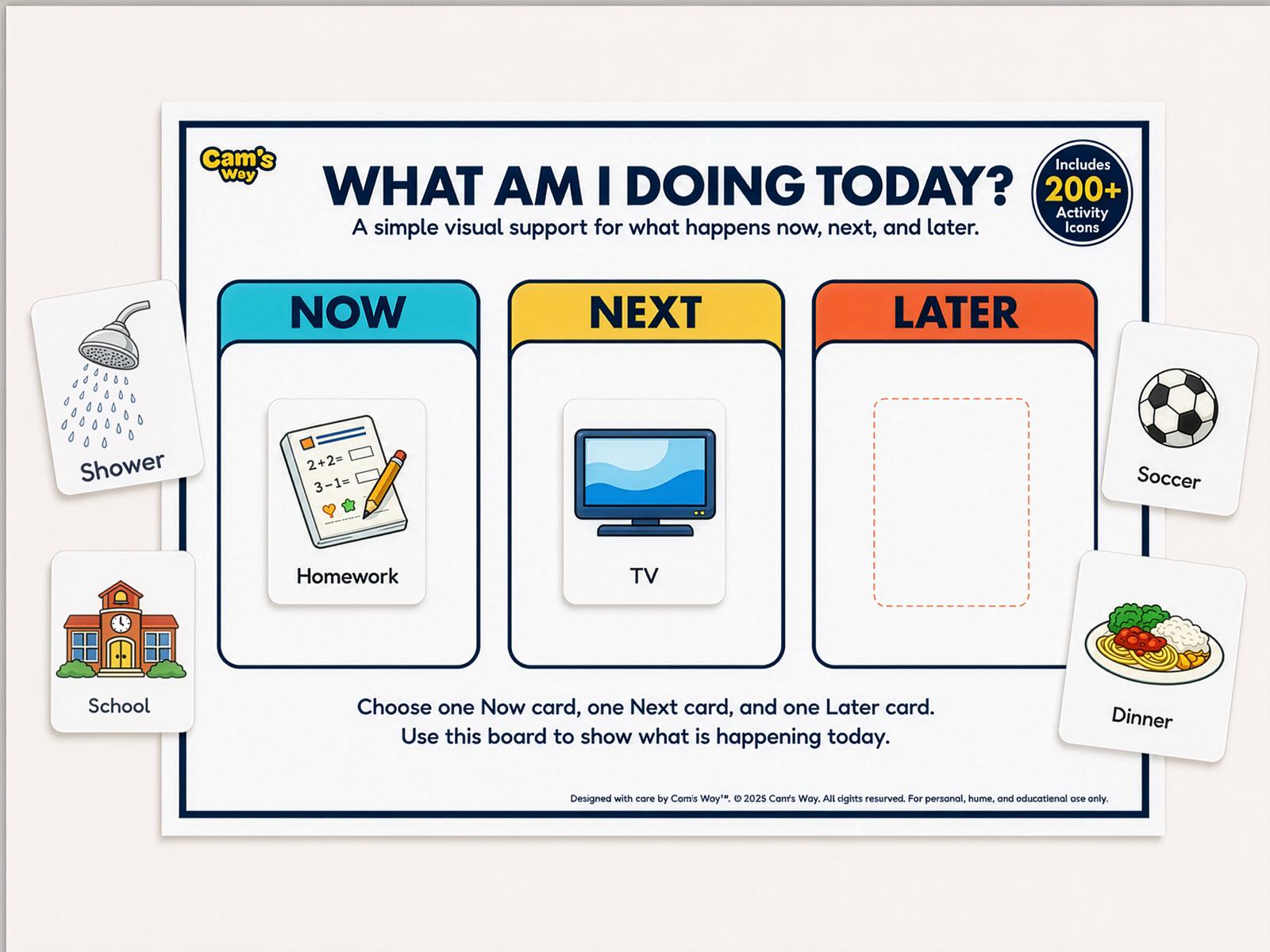 Now Next Later Board printable visual support preview 1