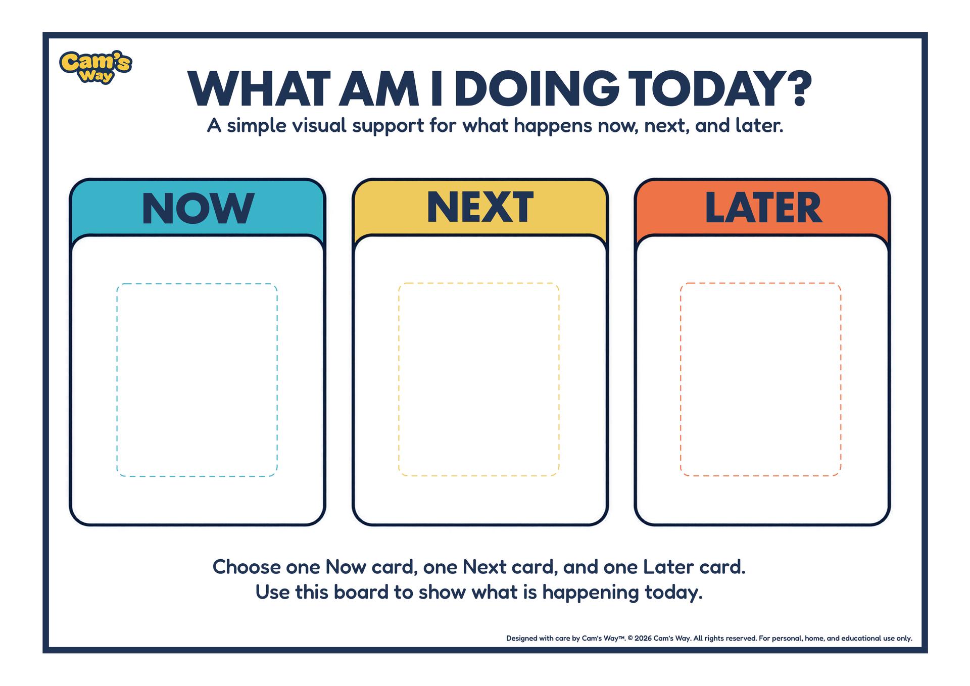 Now Next Later Board printable visual support preview 2